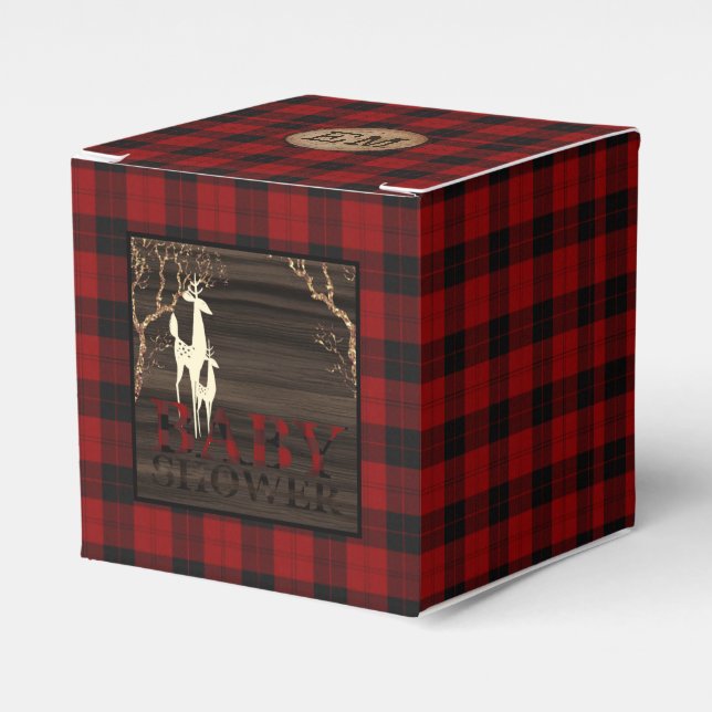 Rustic Buffalo Plaid Baby Shower Initial Favour Favor Box (Front Side)