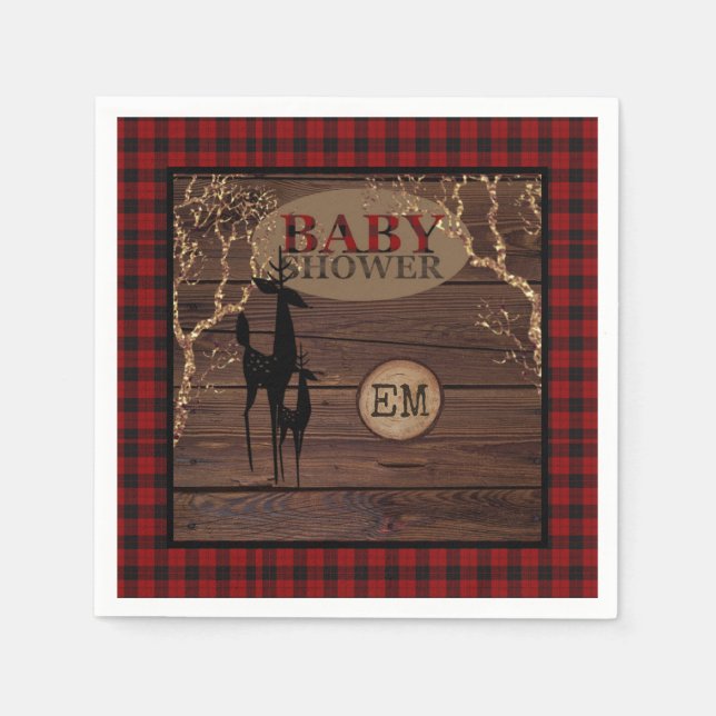 Rustic Buffalo Plaid Baby Shower Initials Napkin (Front)
