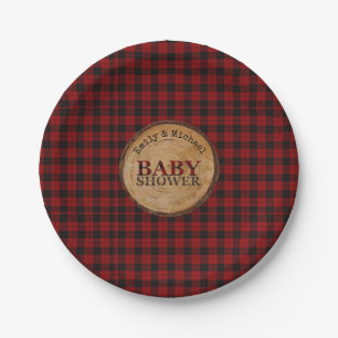 Rustic Buffalo Plaid Baby Shower Personalized Paper Plate
