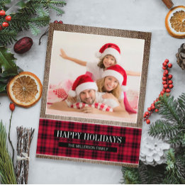 Rustic Buffalo Plaid Burlap Holiday Photo  Postcard