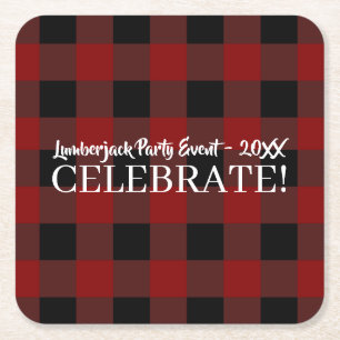 Rustic Buffalo Plaid Celebrate Customized Event Square Paper Coaster