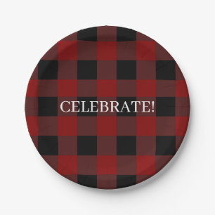 Rustic Buffalo Plaid Celebrate or Customize Paper Plate
