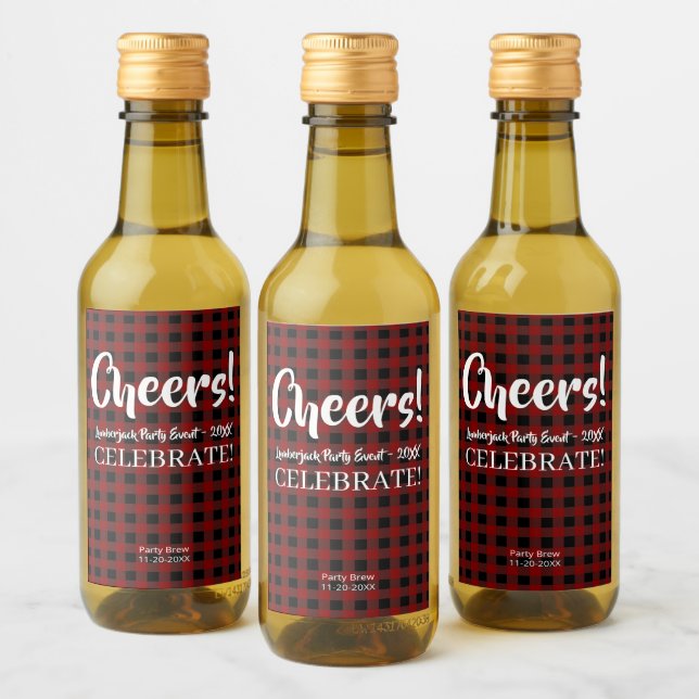 Rustic Buffalo Plaid Cheers Custom Event Wine Label (Bottles)