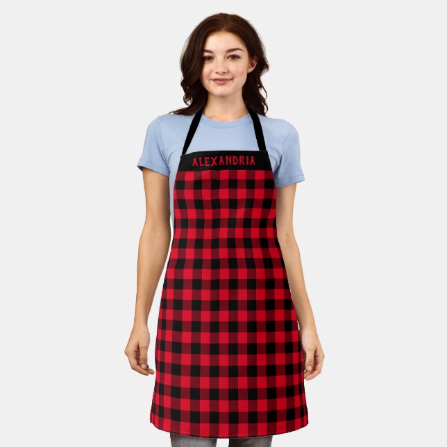 Rustic Buffalo Plaid Custom Holiday Apron (Worn)
