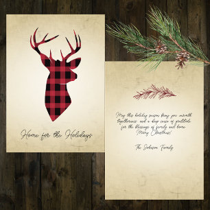 Rustic Buffalo Plaid Deer Holiday Card