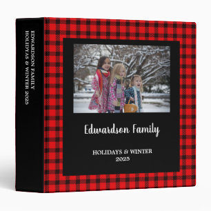 Rustic buffalo plaid family photo holiday album binder