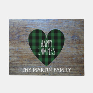 Rustic Buffalo Plaid Heart Custom    Happy Campers Doormat