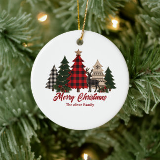 Rustic Buffalo Plaid Holiday Keepsake Ceramic Ornament