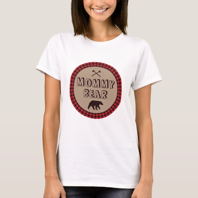 Rustic Buffalo Plaid Lumberjack Shower Mommy Bear T-Shirt (Front)