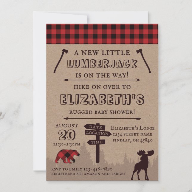 Rustic Buffalo Plaid Lumberjack Theme Baby Shower Invitation (Front)
