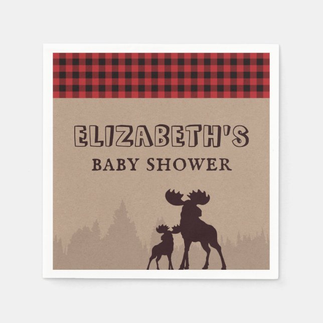 Rustic Buffalo Plaid Lumberjack Theme Baby Shower Napkin (Front)