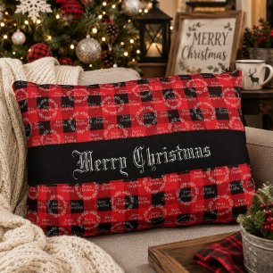 Rustic Buffalo Plaid Merry Christmas Accent Pillow