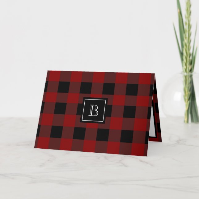 Rustic Buffalo Plaid Monogrammed Initial Pattern Card (Front)