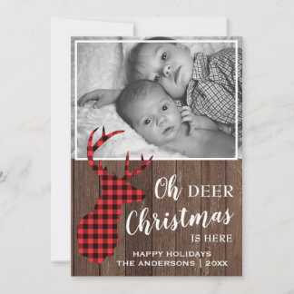Rustic Buffalo Plaid OH DEER Christmas Photo Holiday Card