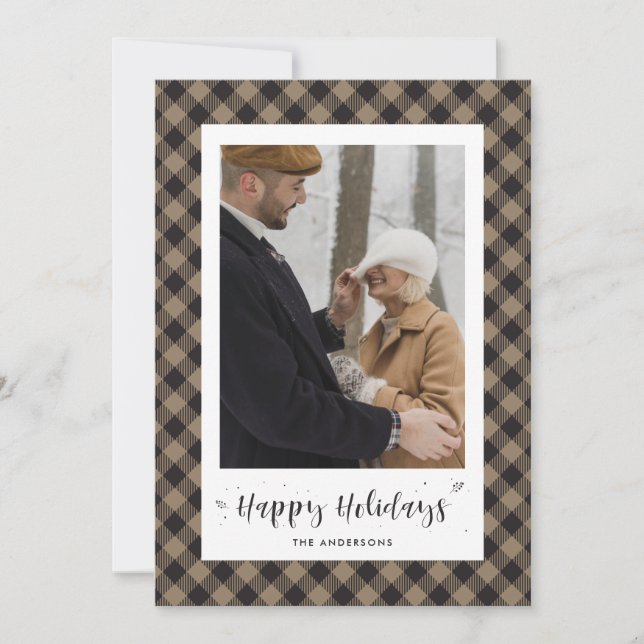 Rustic Buffalo Plaid Photo Holiday Cards (Front)