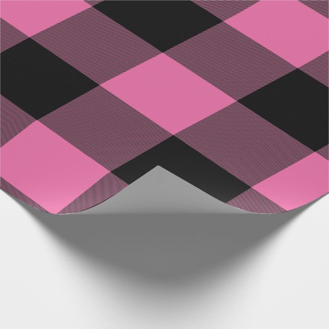 Rustic Buffalo Plaid Pink Black Wrapping Paper (Corner)