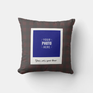 Rustic Buffalo Plaid Polaroid Photo Custom Throw Pillow