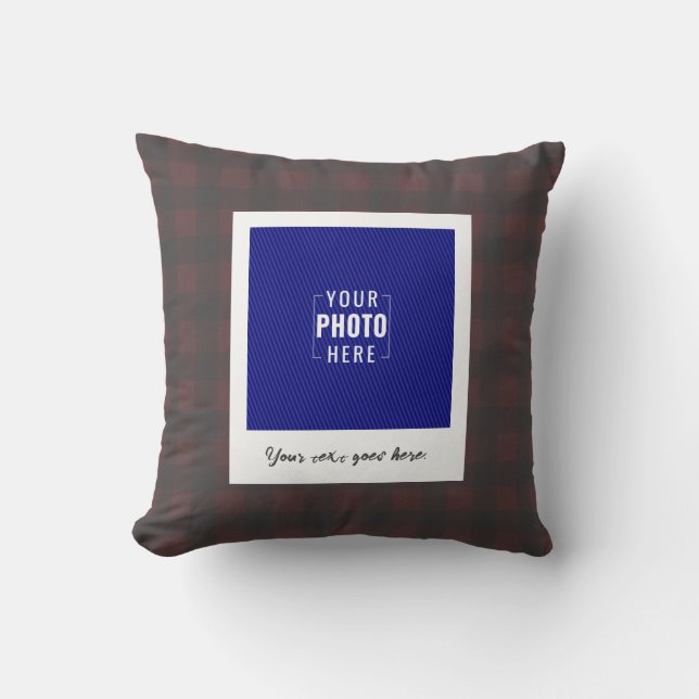 Rustic Buffalo Plaid Polaroid Photo Custom Throw Pillow (Front)