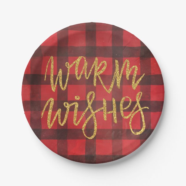 Rustic Buffalo Plaid Red and Black Paper Plate (Front)