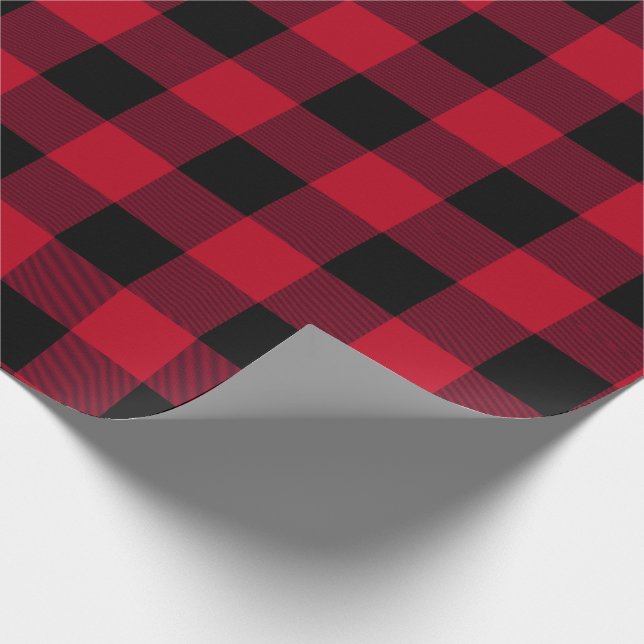 Rustic Buffalo Plaid Red and Black Simple Pattern Wrapping Paper (Corner)
