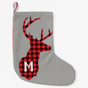 Rustic Buffalo Plaid Red Black Customized Deer Small Christmas Stocking