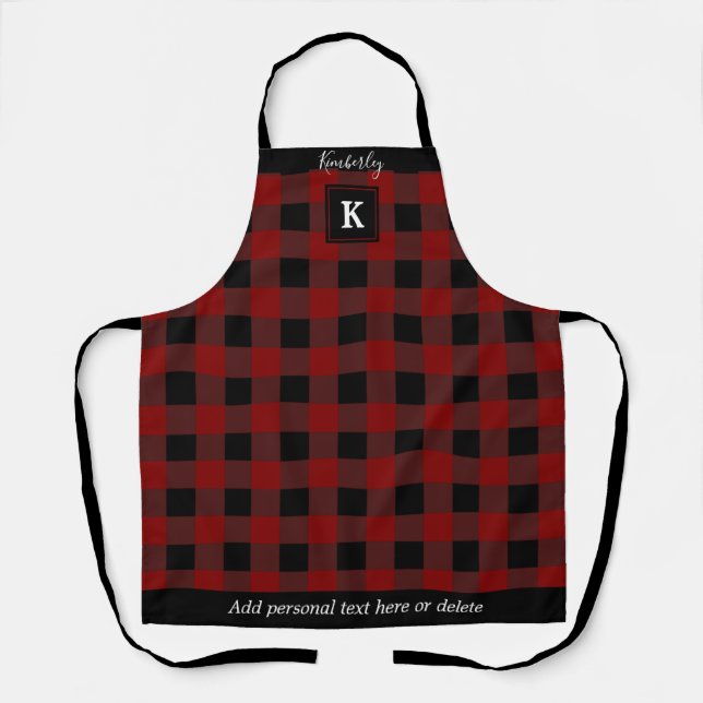 Rustic Buffalo Plaid Red Black Personalized Apron (Front)