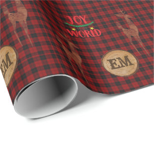Rustic Buffalo Plaid Stag Monogram Initials XMAS Wrapping Paper