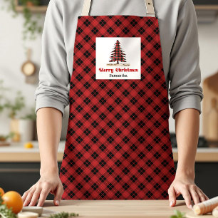 Rustic Buffalo Plaid Tree Personalized Name Apron 