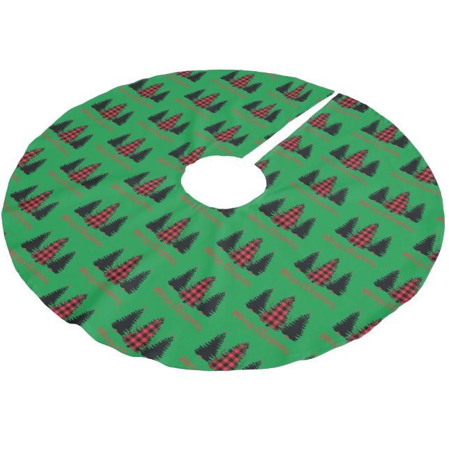 Rustic Buffalo Plaid Trees Pattern Brushed Polyester Tree Skirt (Angled)