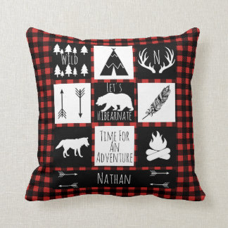 Rustic Buffalo Plaid Wilderness Animals & Name Throw Pillow