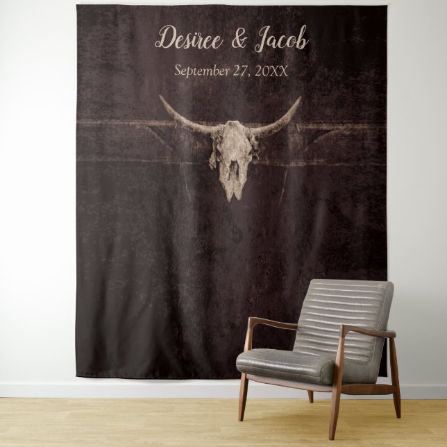 Rustic Bull Skull Country Western Texture Backdrop Tapestry (In Situ)