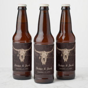 Rustic Bull Skull Wedding Country Western Texture  Beer Bottle Label