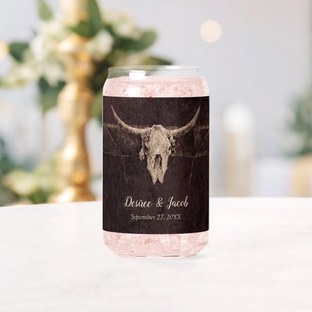 Rustic Bull Skull Wedding Country Western Texture Can Glass (Insitu (Wedding))