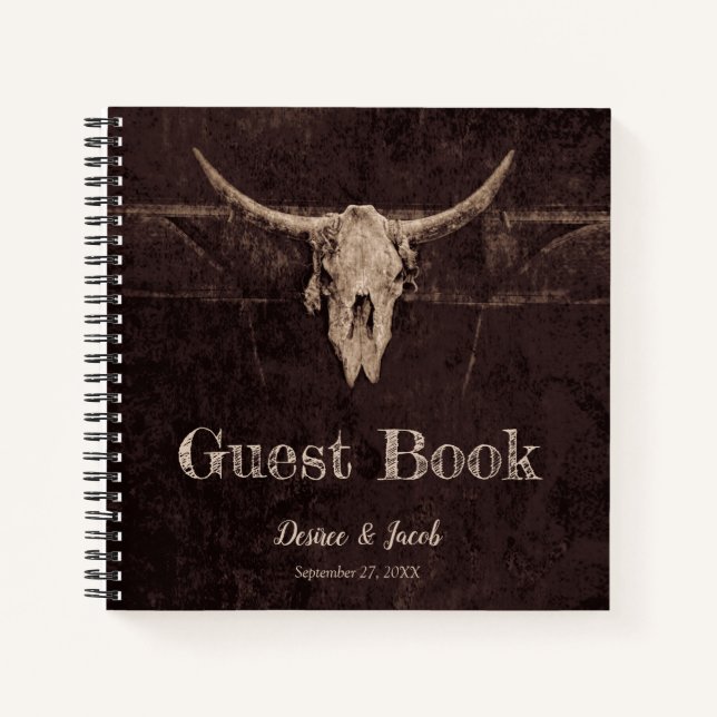 Rustic Bull Skull Wedding Country Western Texture Notebook (Front)