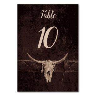 Rustic Bull Skull Wedding Country Western Texture Table Number