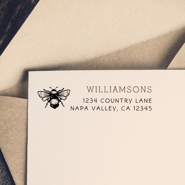 Rustic Bumblebee | Family Name Return Address Rubber Stamp (Creator Uploaded)