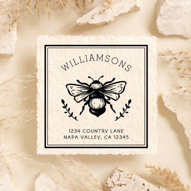 Rustic Bumblebee | Family Name Return Address Self-inking Stamp (Creator Uploaded)