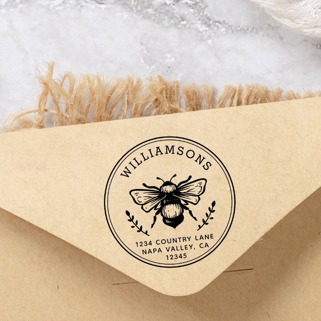 Rustic Bumblebee | Family Name Return Address Self-inking Stamp (Creator Uploaded)