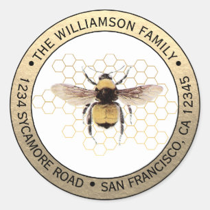 Rustic BumbleBee Round Return Addres Classic Round Sticker