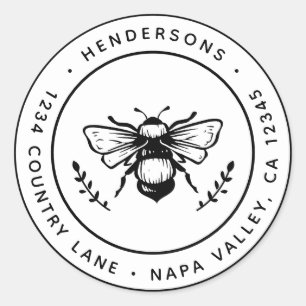 Rustic Bumblebee Round Return Address Classic Round Sticker