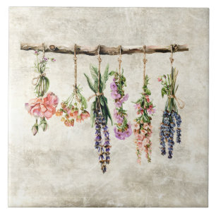 Rustic Bunches of Dried Flowers Tile
