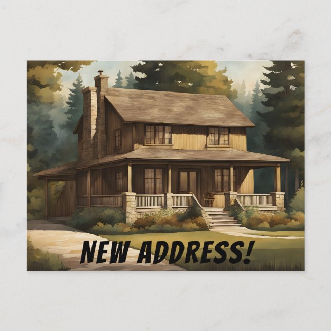 Rustic Bungalow in the Woods New Address Postcard (Front)