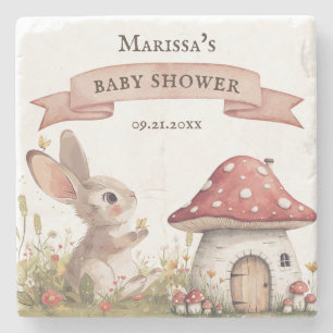 Rustic Bunny Baby Shower Stone Coaster