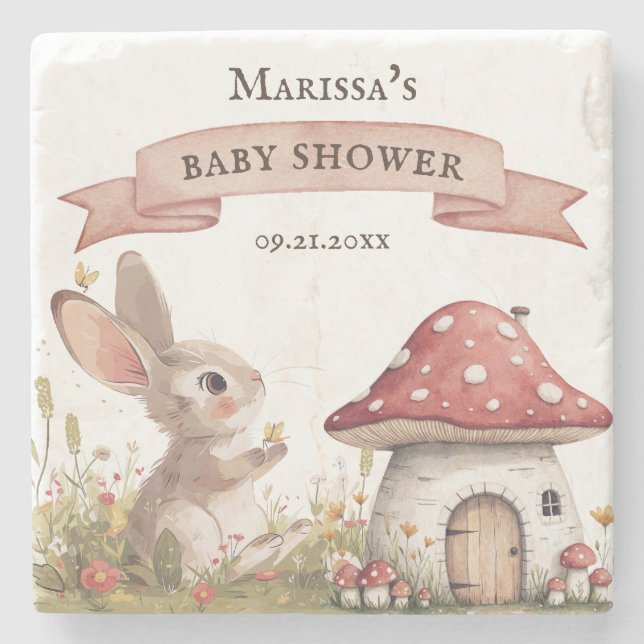 Rustic Bunny Baby Shower  Stone Coaster (Front)