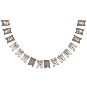 Rustic Bunny Rabbit Brown and White Baby Shower Bunting Flags