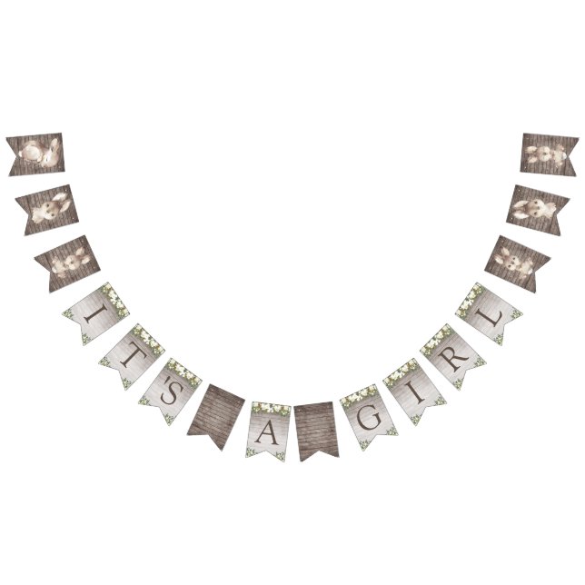 Rustic Bunny Rabbit Brown and White Baby Shower Bunting Flags (All)