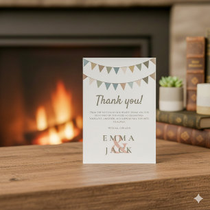 Rustic bunting with ampersand wedding thank you card