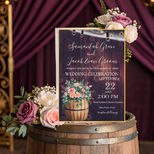 Rustic Burgundy and Blue Watercolor Floral Wedding Invitation