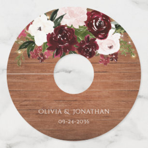 Rustic Burgundy and Blush Floral Wedding Wine Glass Tag