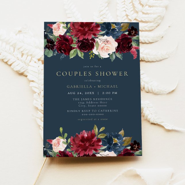 Rustic Burgundy and Navy Floral Couples Shower Invitation (Creator Uploaded)